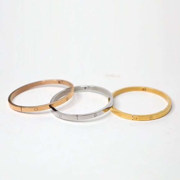Set of 3 Metal Bangle Bracelets Trio Stackable Gold Silver Rose Gold Copper Tone - Picture 5 of 9